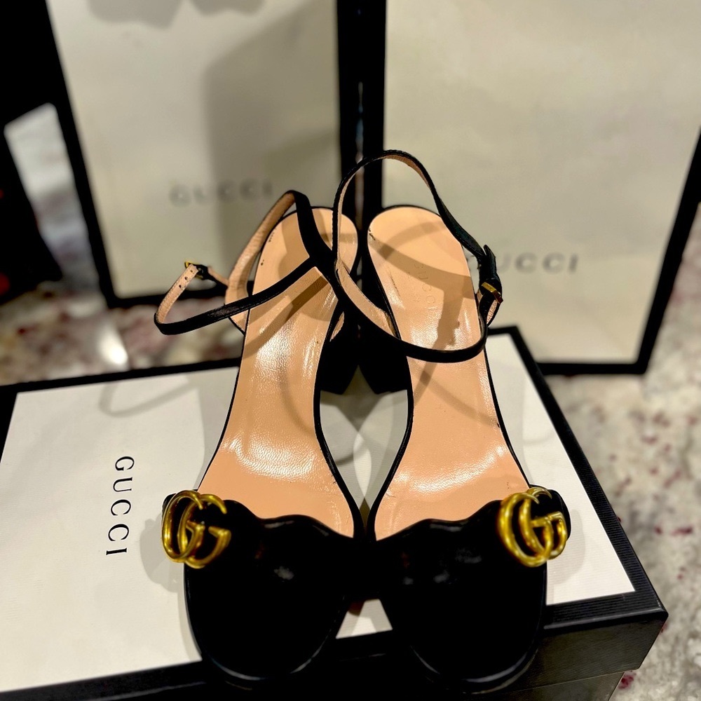 Gucci Black Heels with Gold Accents